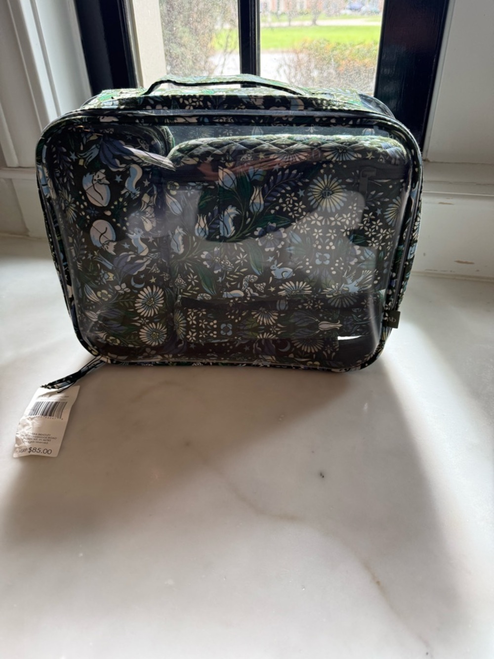 Vera Bradley Floral Clear Cosmetic Case in Black and Green